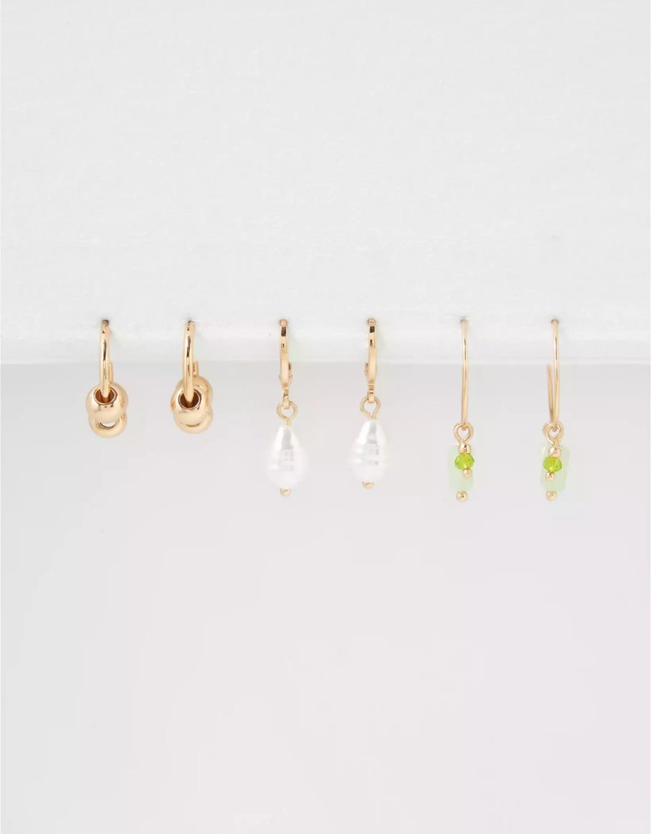 Bijoux American Eagle AEO Resin Pearl Green Beaded Hoop Earring 6-Pack Multicolore Femme | UXD-48337996